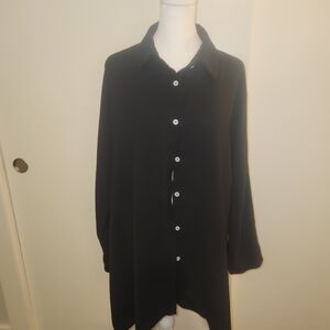 Elegant Black Women's Oversized Blouse with Collar and Buttons